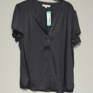 NWT Monday Fun Black V Neck Flutter Sleeve Blouse